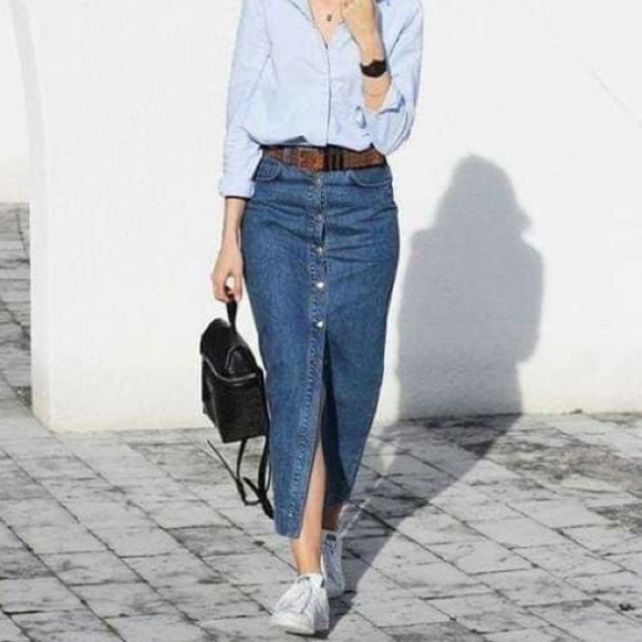 Stitch and Feather Pocket Detail Midi Skirt Medium Denim sz M - Picture 14 of 15